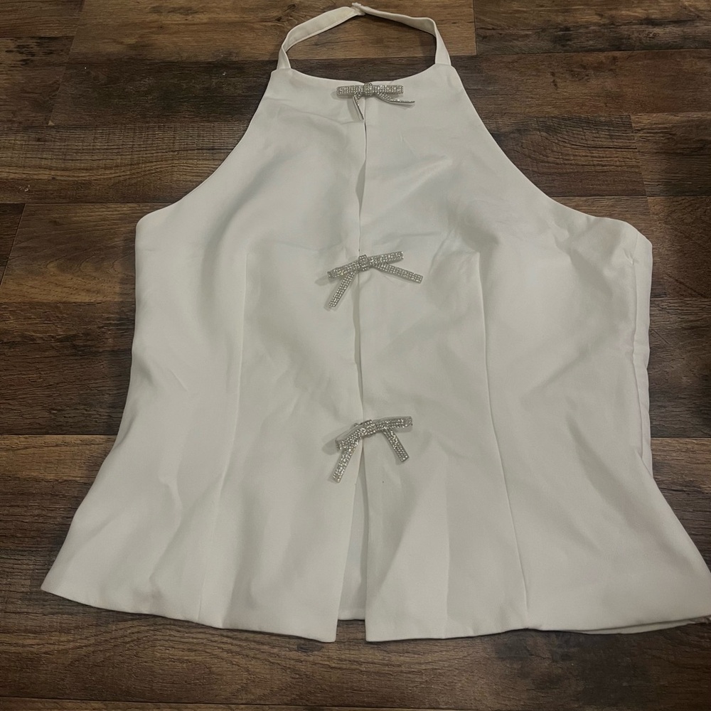 Elegant White Halter Top with Silver Accents